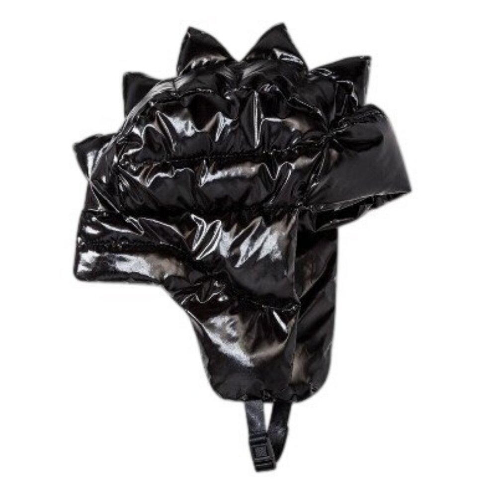 Black Puffer Dinosaur-Inspired Trapper Hat For Kids With Spikes & Adjustable Str